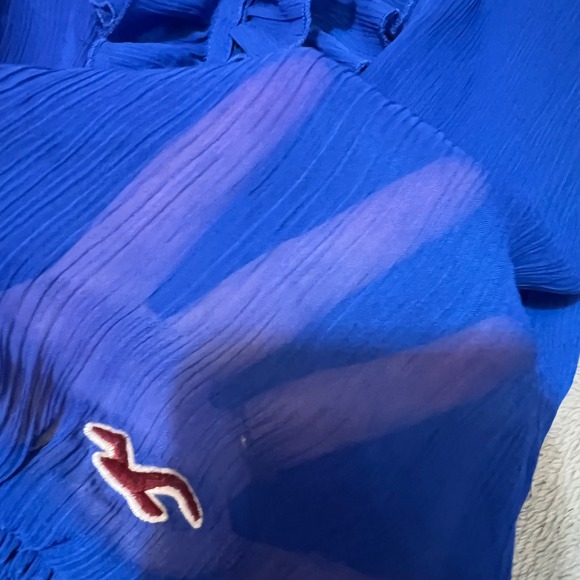 Hollister Womens Size XS Blue Ruffle Peasant Blouse Y2K Boho Smocked Waist Sheer - Picture 11 of 13